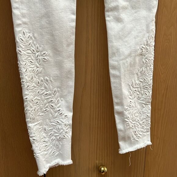FRAME Le Skinny de Jeanne Foliage Embroidered Jeans Blanc - Picture 4 of 11